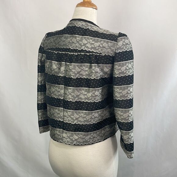 Red Valentino Black Lace Print Striped Jacket - Picture 3 of 4